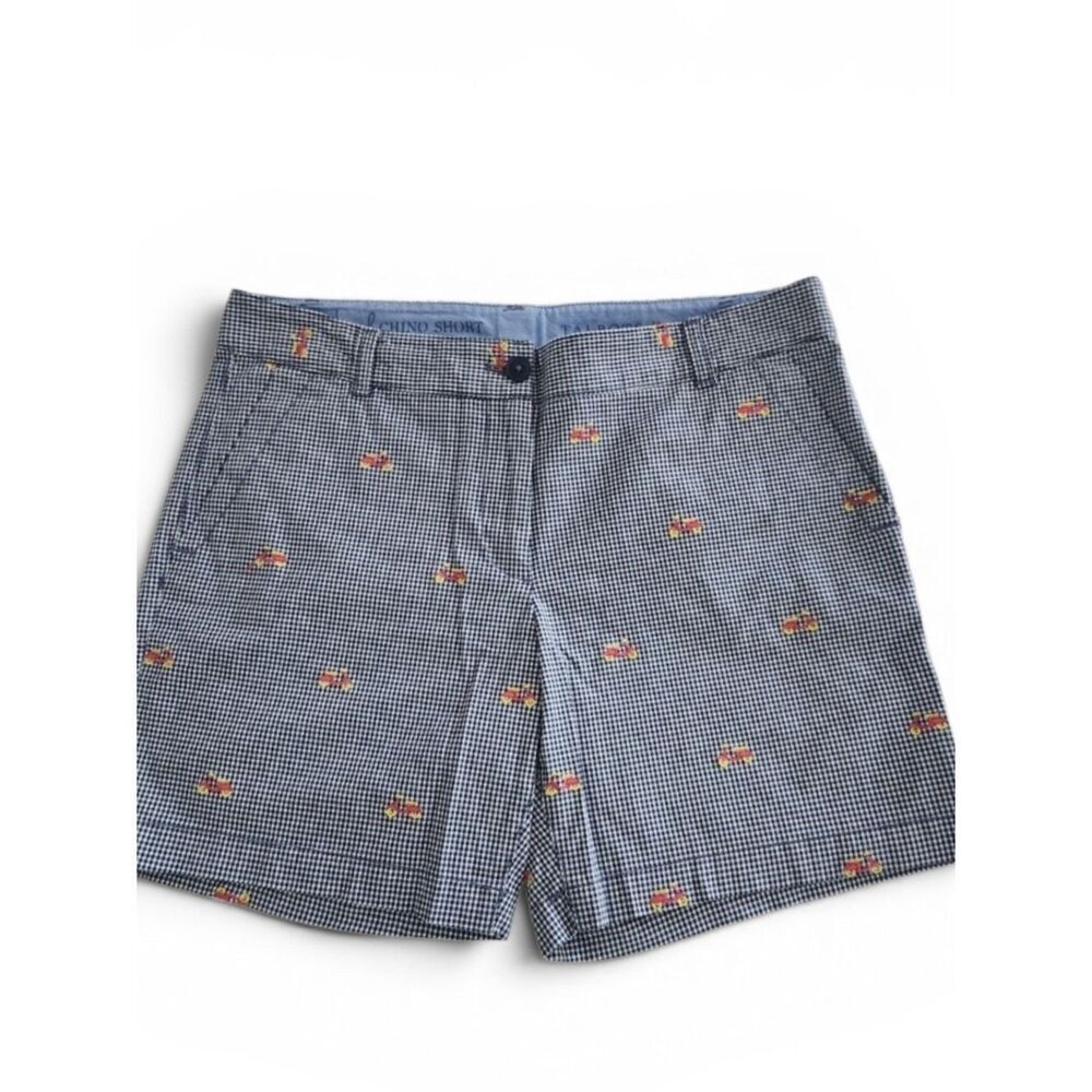 Talbots The Weekend Chino Shorts Navy Check With Applique Size 8P